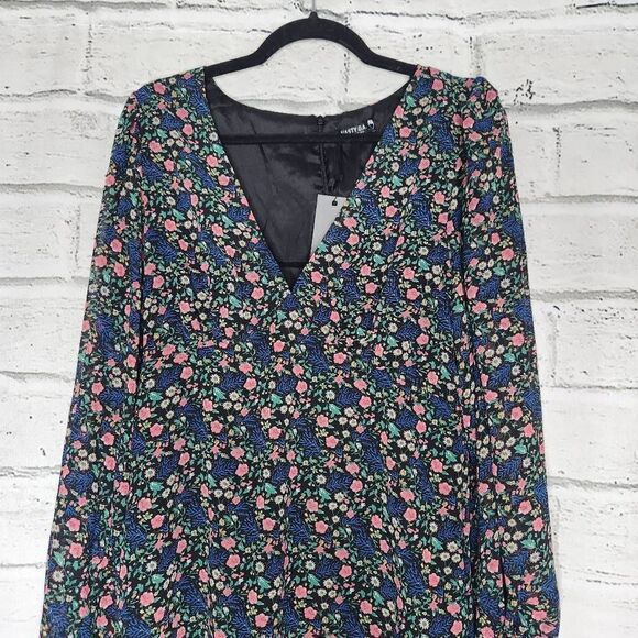 Nasty Gal V-Neck Long-Sleeve Floral Print Mini Dress Multi-Color Size 0 NWT - Picture 2 of 13